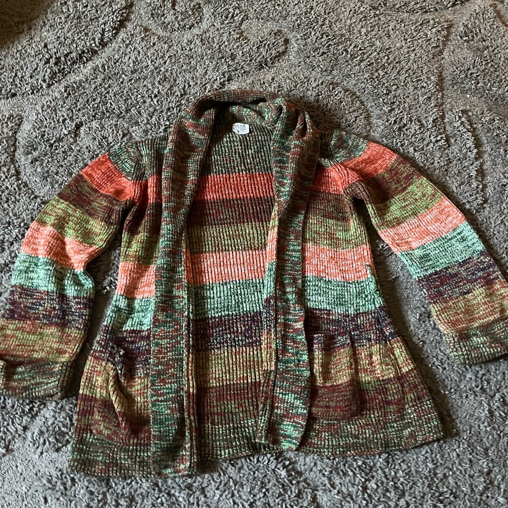 Multicolored Knit Cardigan Sweater with Pockets Size M